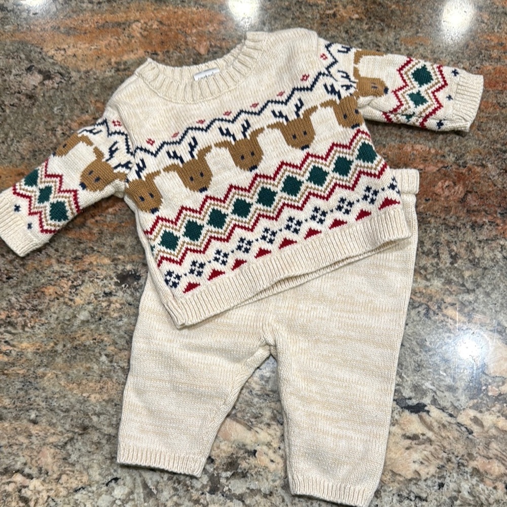 Adorable Reindeer Knit Sweater and Pants Set